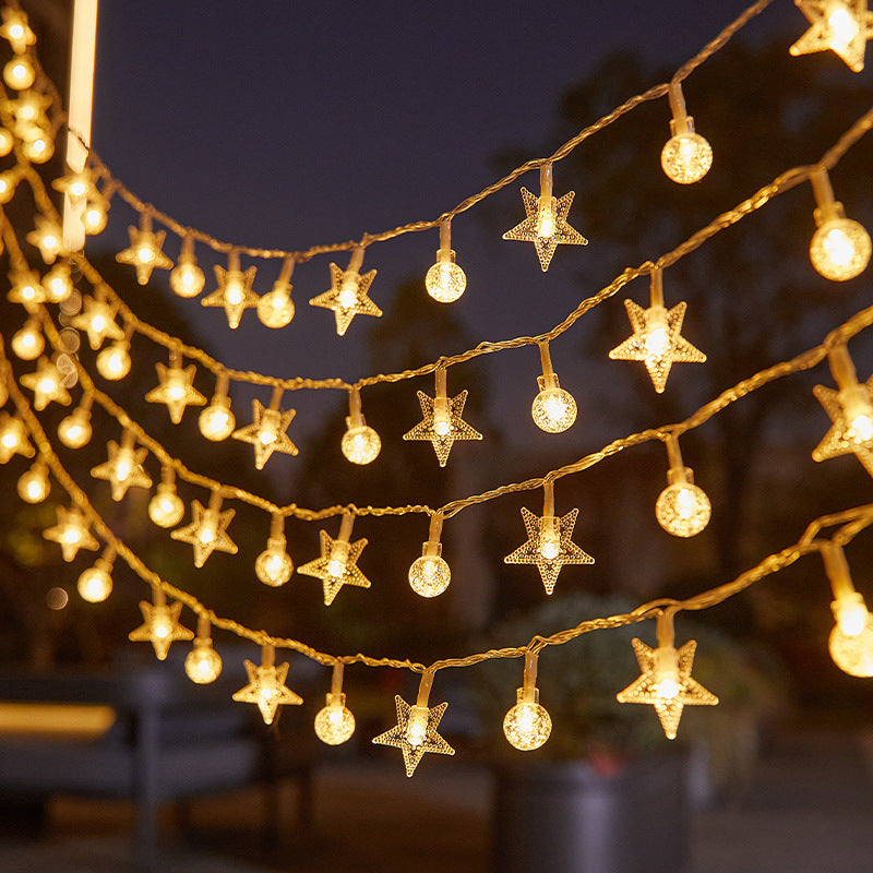 Outdoor camping led round ball light string room atmosphere bubble ball light string outdoor battery box decorative star light
