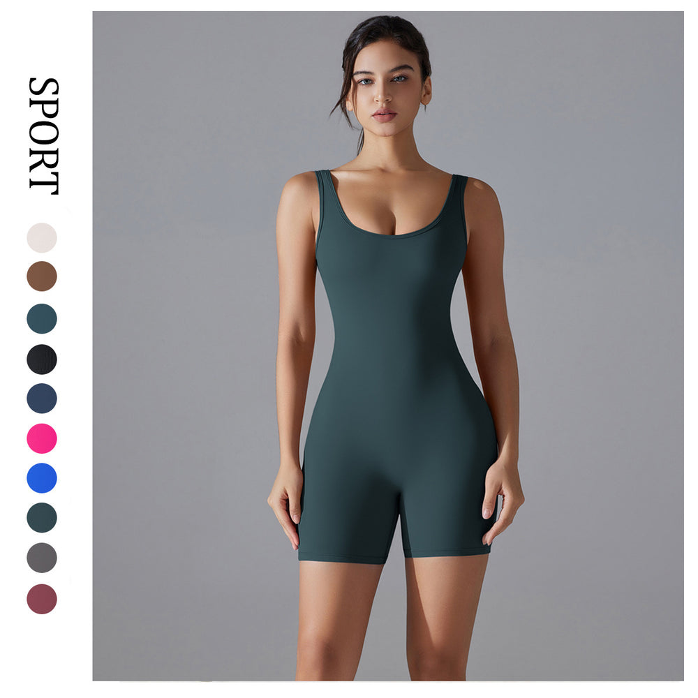Fashion nude sports beautiful back yoga clothes all-in-one v-shaped back waist hip lifting jumpsuit running fitness jumpsuit