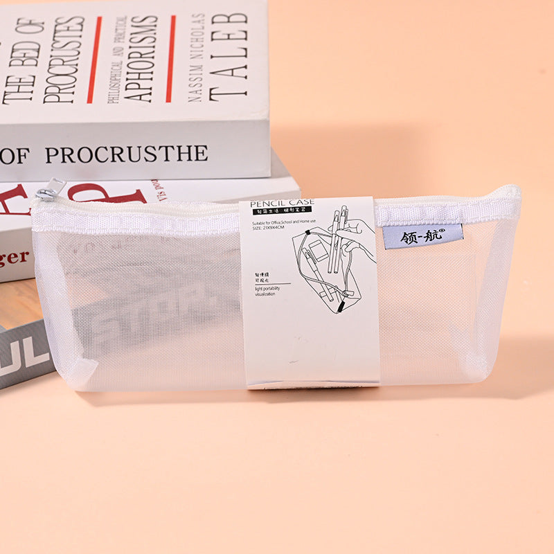 Factory direct sales three-dimensional large-capacity student pencil bag, simple transparent mesh stationery box, triangular universal stationery bag