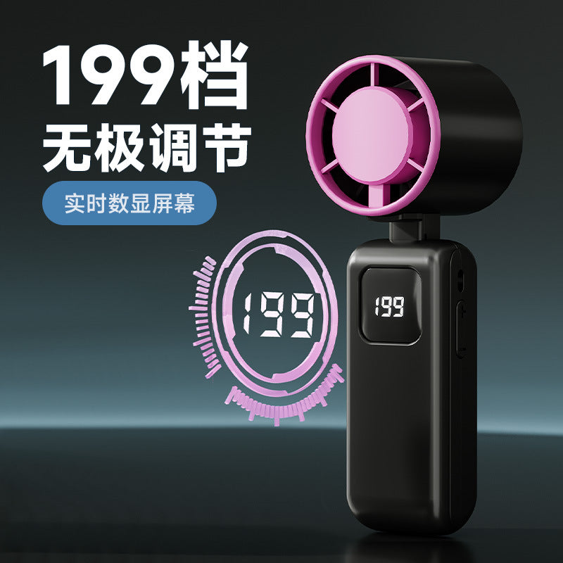 new arrival usb rechargeable mini handheld small fan portable digital display high speed violent foldable hanging neck fan