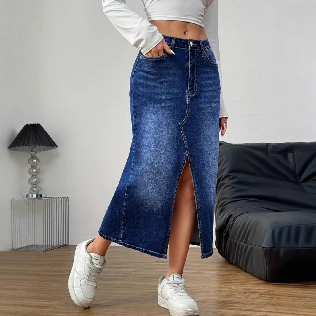 Europe, America   independent station  washed retro women's denim skirt