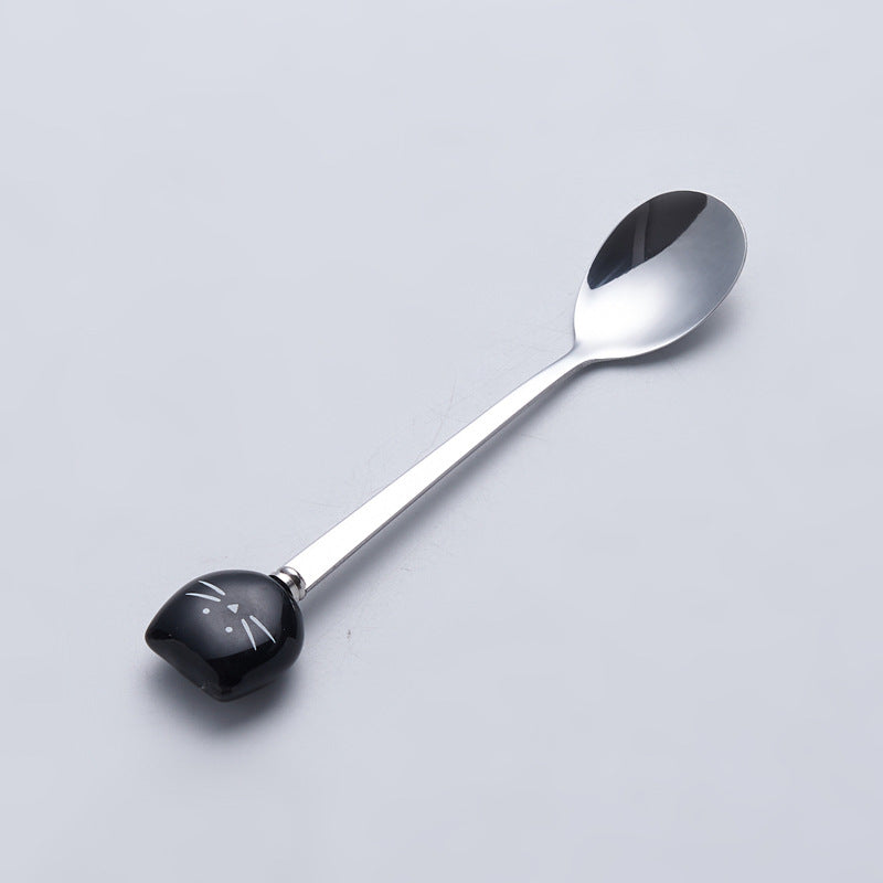 Japanese and korean style creative stainless steel spoon with ceramic handle, stainless steel fruit fork, ice cream scoop, minimalist soup spoon, coffee spoon