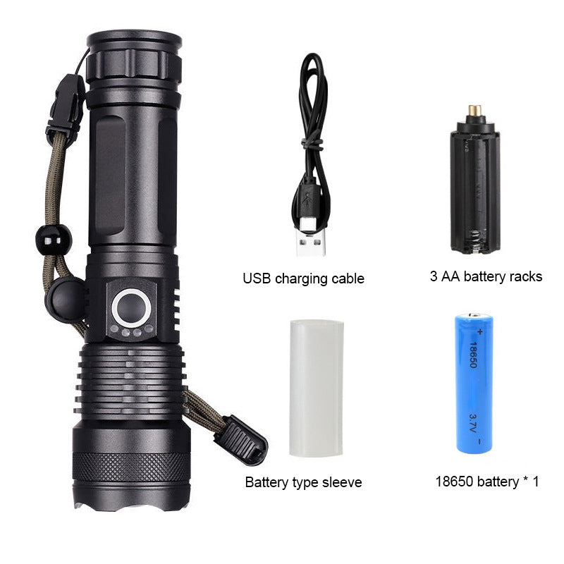 Cross-border new strong light remote emission electric display LED telescopic zoom flashlight outdoor household lighting aluminum alloy flashlight