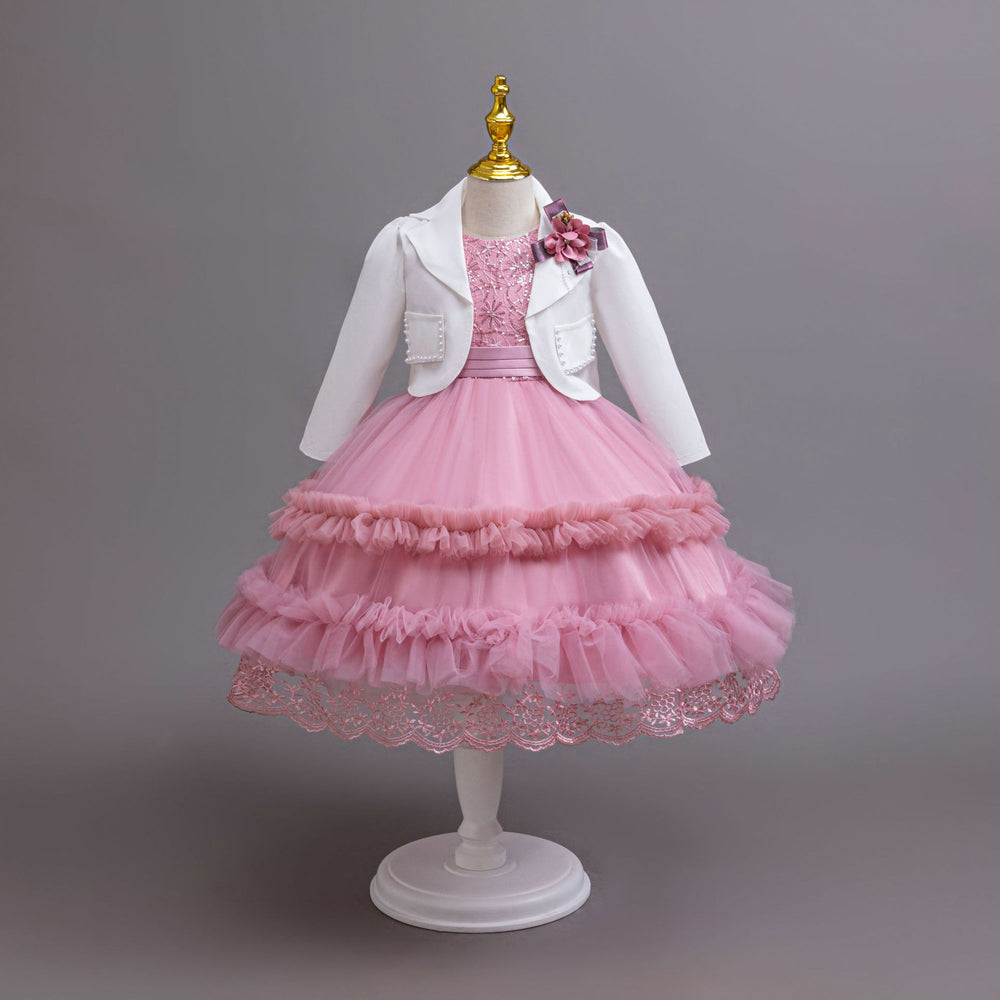 Ready-to-ship wholesale children's three-piece dress set, kids' formal gown, tulle princess dress, girls' dress, baby dress