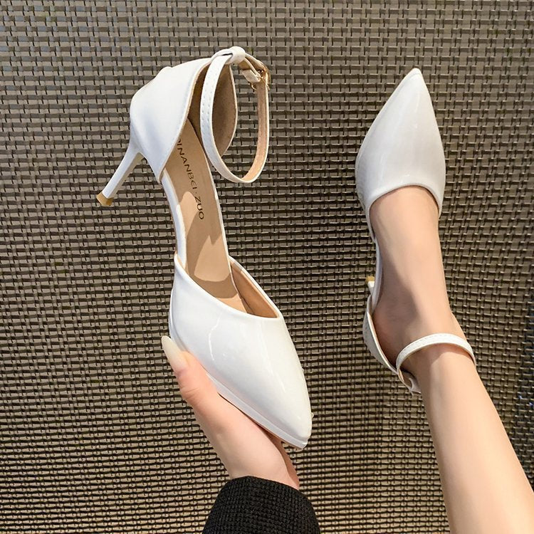 2025 new waterproof platform single shoes women's summer new large size stiletto high heels hollow pointed toe high heel sandals women's