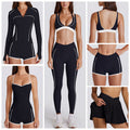 Contrast color bra tops long sleeves short sleeves pants shorts skirts pleated skirts zipper outwear yoga clothes six-piece suit