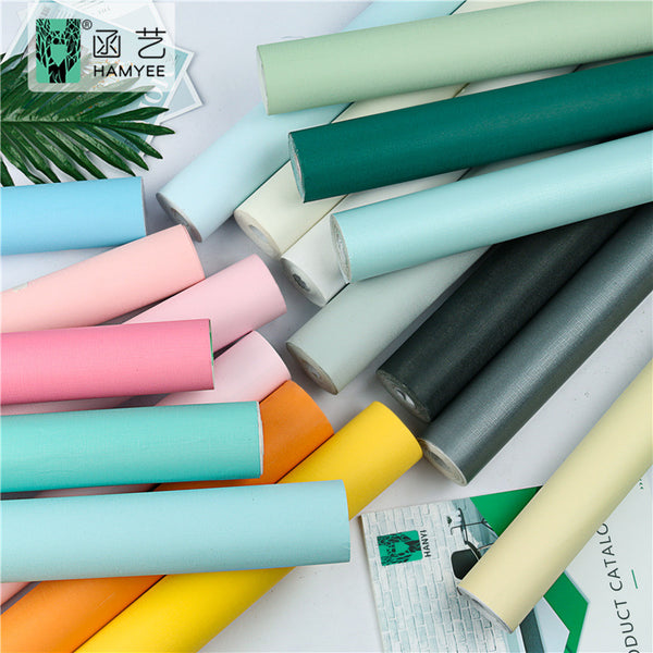 Thickened self-adhesive Nordic style wallpaper sticker pvc wall covering Morandi solid color plain wallpaper self-adhesive wallpaper