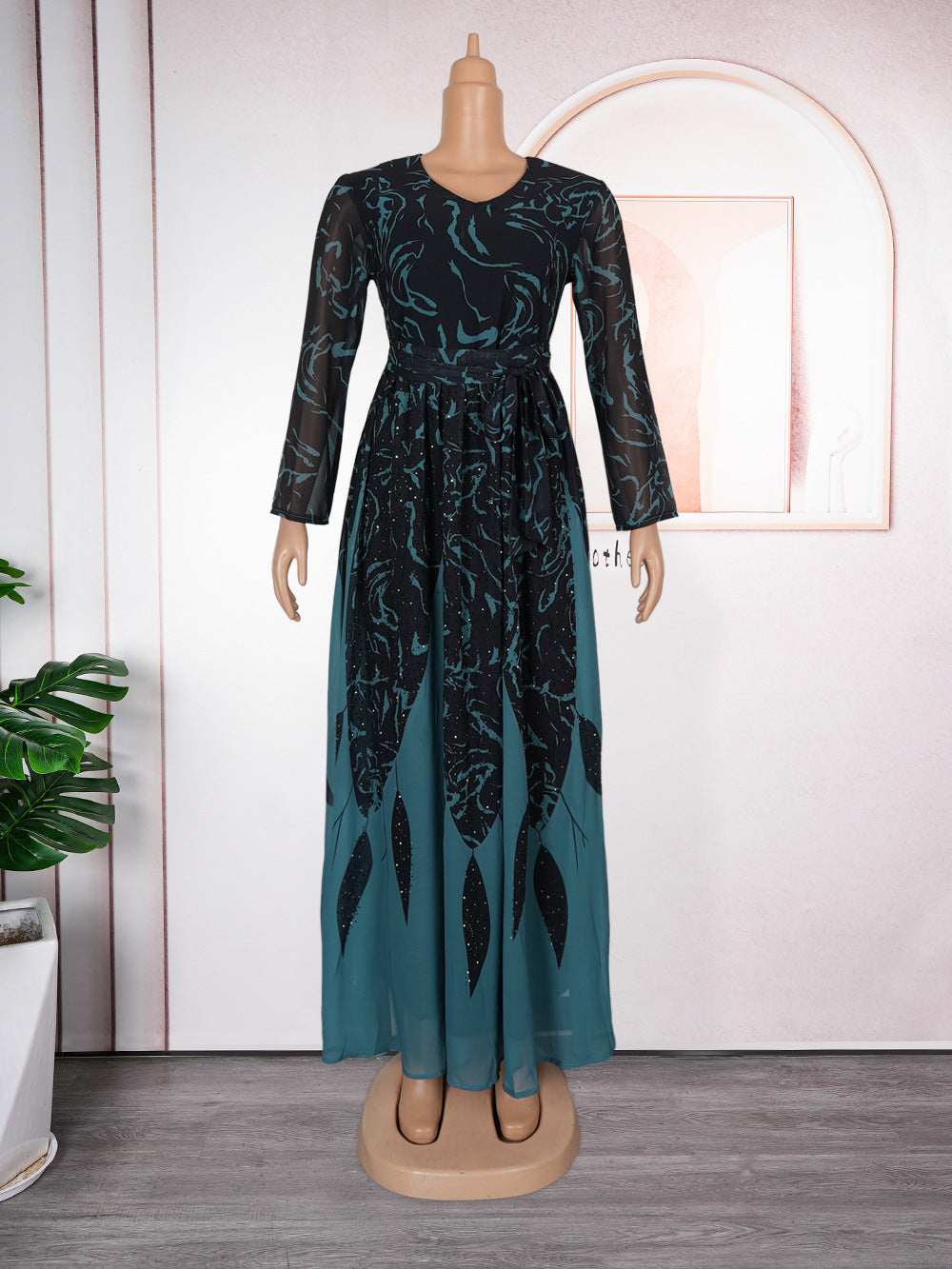 fashiondress african women's plus size  long sleeveseleganceprinting chiffon long skirt