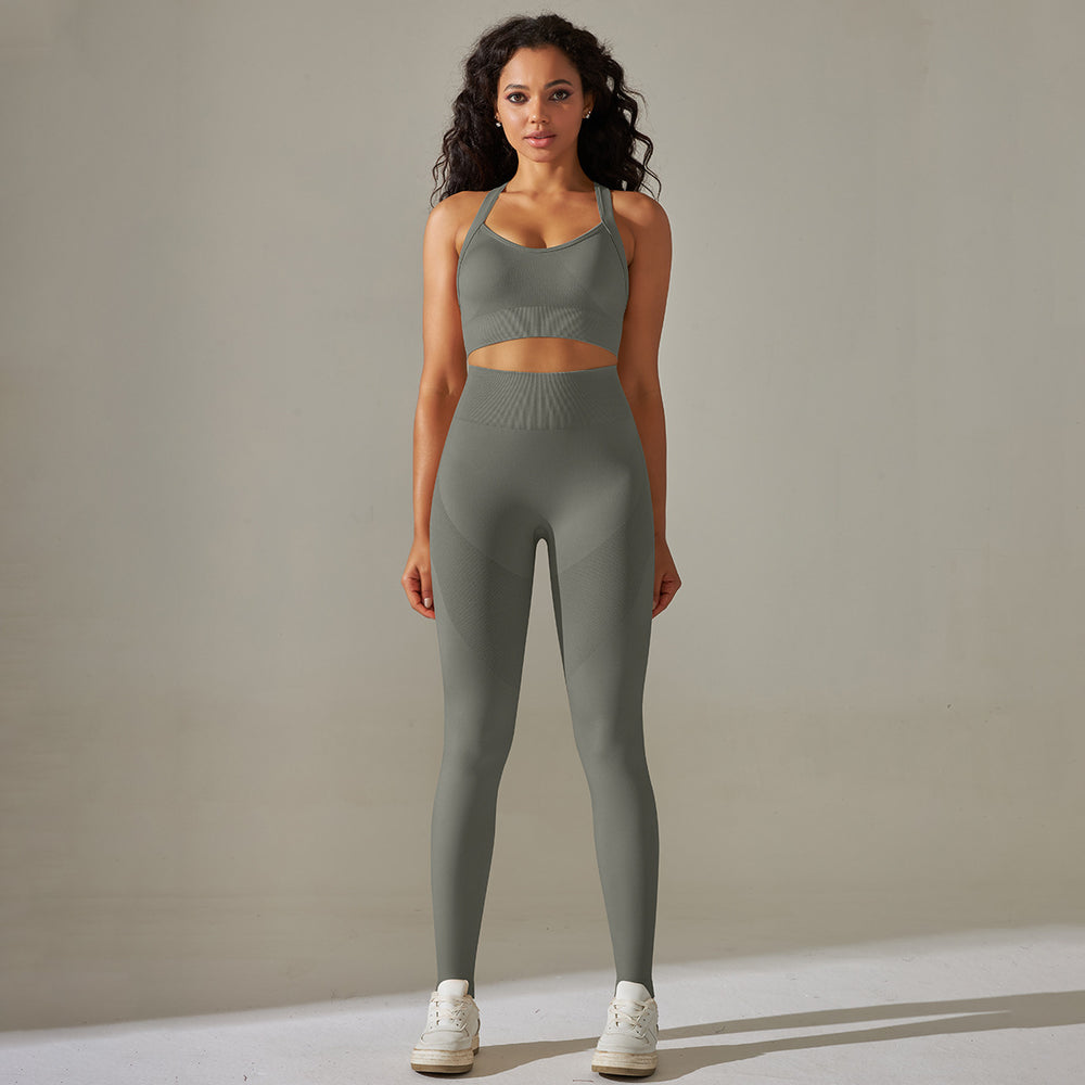 fashion seamless knittingpure color cross back tight yoga suit sports running fitness nine-point pants