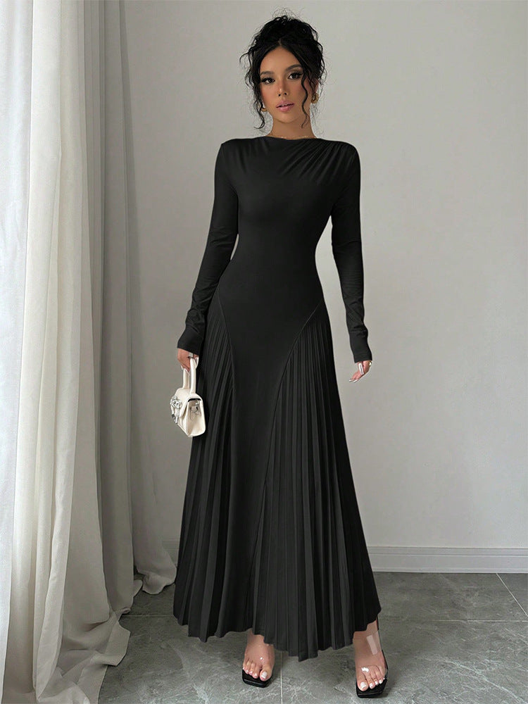 Amazon cross-border e-commerce new long-sleeved knitted maxi dress with ruched detail - elegant style