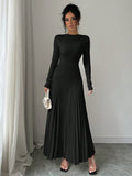 Amazon cross-border e-commerce new long-sleeved knitted maxi dress with ruched detail - elegant style