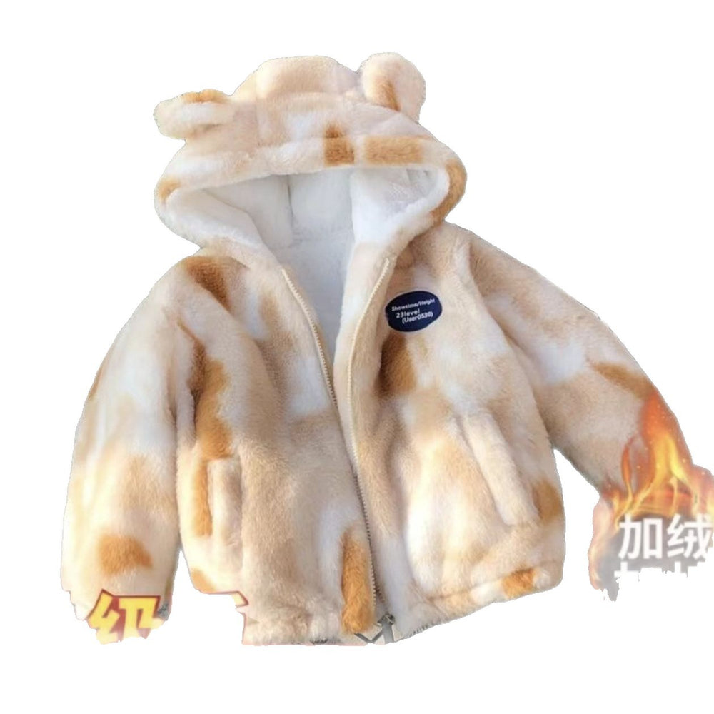 Kids' fleece-lined hooded zip-up jacket: cute and cozy winter warmth for baby boys and girls