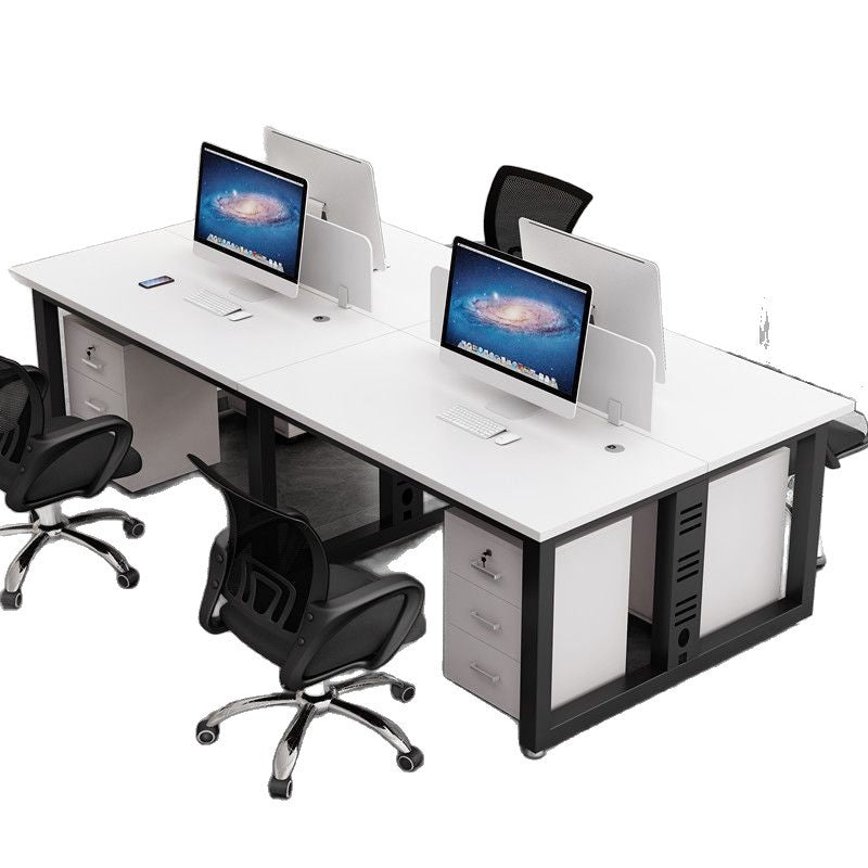 Minimalist 2/4/6 person partitioned workstation - employee computer desk and chair combo - office desk for staff