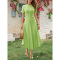 Amazon sweet & spicy  summer casual short-sleeve crew neck versatile button-up textured slim-fit midi dress
