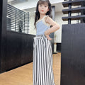 Girls' pants  new korean style kids striped lace waistband loose wide leg pants girls summer straight leg trousers