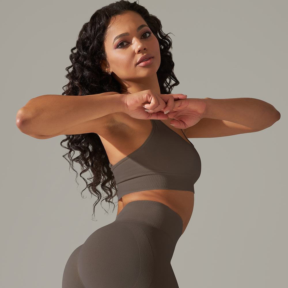 Fashion cross-border seamless knittingpure color beautiful back breathable cross sports intimates running fitness yoga bra tops