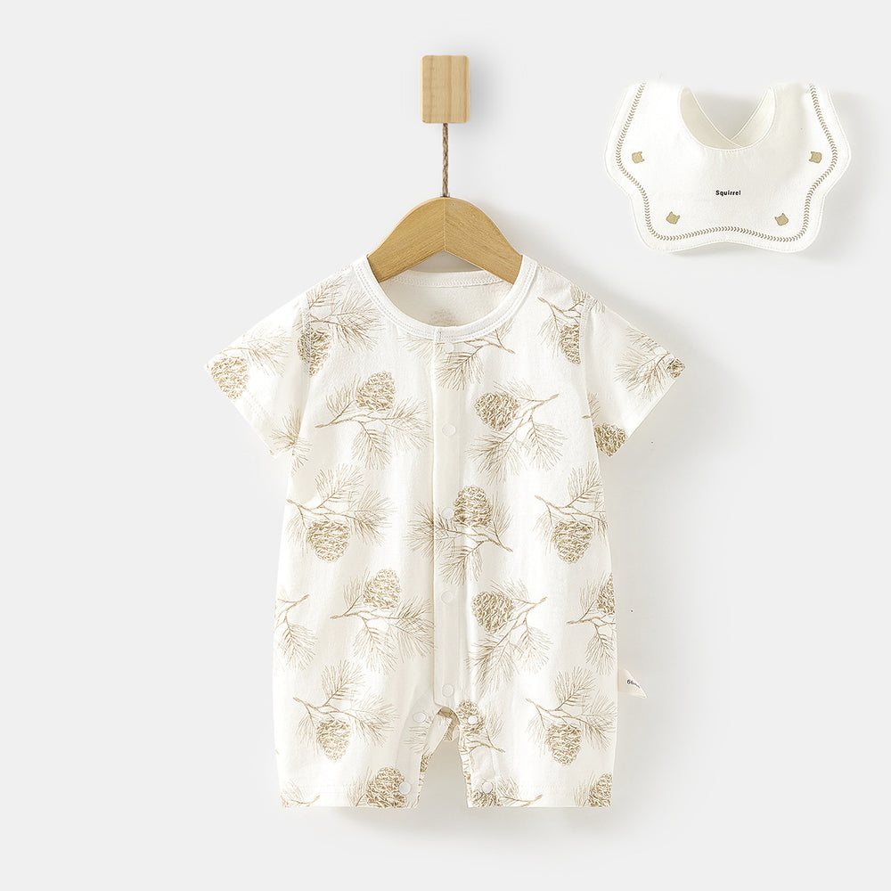 Babibele baby short-sleeve romper - lightweight summer bodysuit for infants & toddlers - perfect for air conditioning - includes bib!