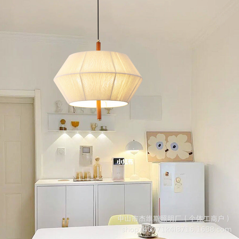 Wabi-sabi style rhombus fabric dining pendant walnut soft light single head dining table b&b study log atmosphere chandelier