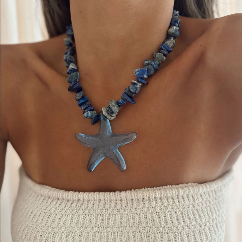 Beaded necklace wholesale fashion cross-border bohemia natural gravel clavicle chain women's starfish simple sweater pendant