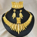 18k gold plated statement leaf jewelry set - dubai style openwork necklace, earrings, bracelet, and ring four-piece set - cross-border e-commerce