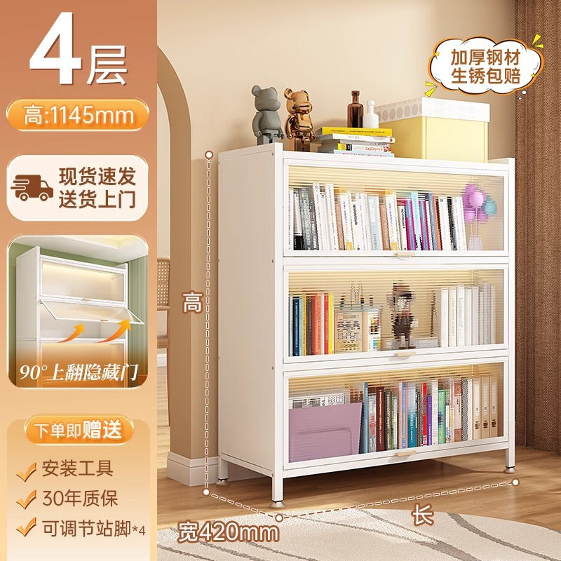 Steel bookcase with doors, dustproof storage rack, all-in-one wall-mounted multifunctional kids' bookshelf, freestanding storage cabinet for home use
