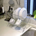 X-shaped foldable dish rack, double-layer kitchen drainer, countertop dish drying rack with water collection tray, kitchen utensil organizer
