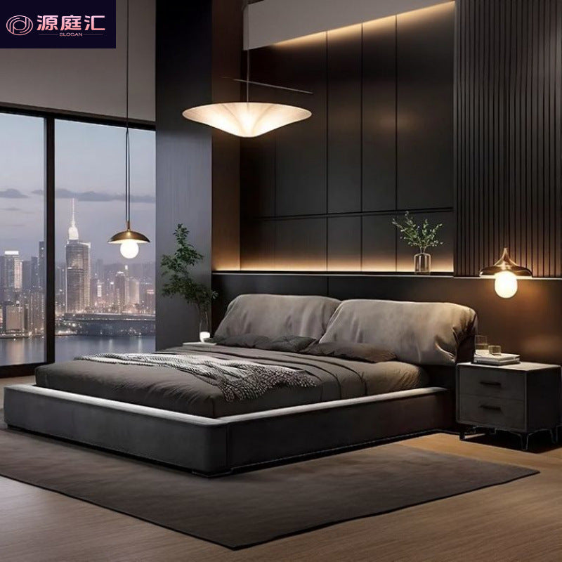 Italian normcore bedroom for home large bed ear bed gray fabric double bed casual soft bag light luxury large bed wedding bed