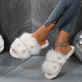 Sweet pearl furry slippers for girls, 2024 autumn/winter collection, thick-soled open-toe cotton slippers, soft sole outdoor wear, front and back slippers