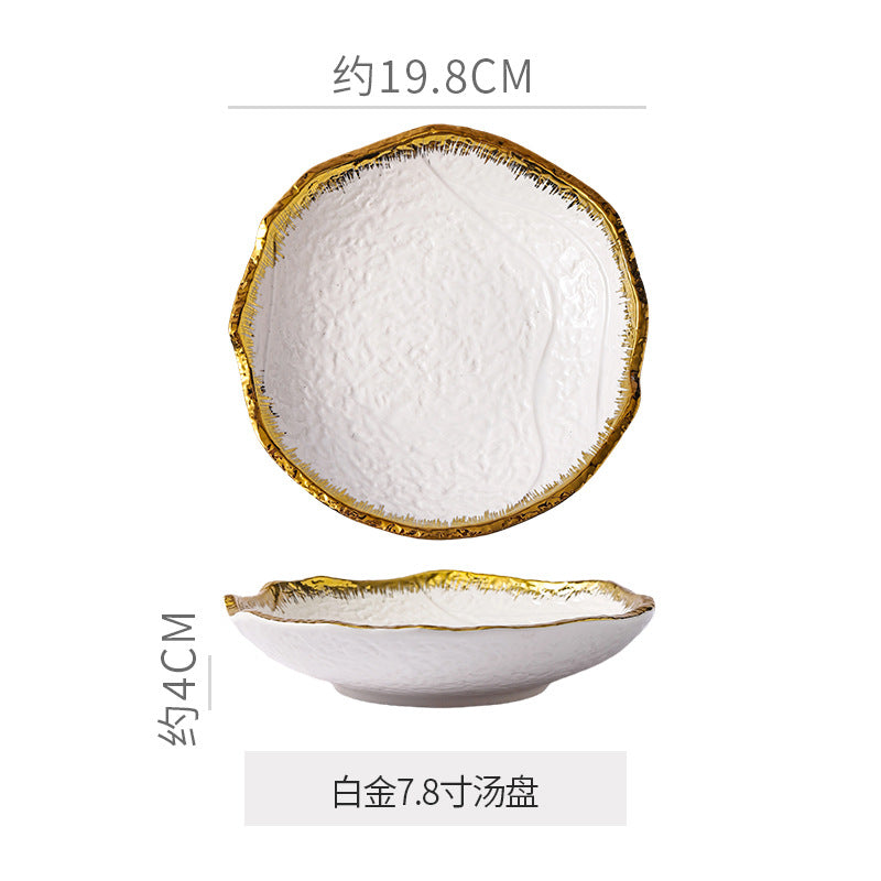 Embossed minimalist solid color ceramic bowls, plates, and dishes - premium, high-end design for hotels, restaurants, steak plates, fruit salads, and dessert bowls