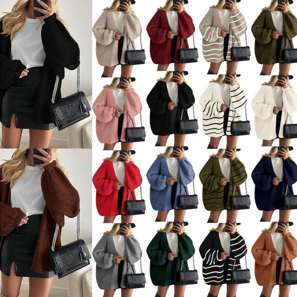 2025 fall/winter new european and american cross-border commute women's knitted top, european and american casual sweater cardigan, loose fit open front
