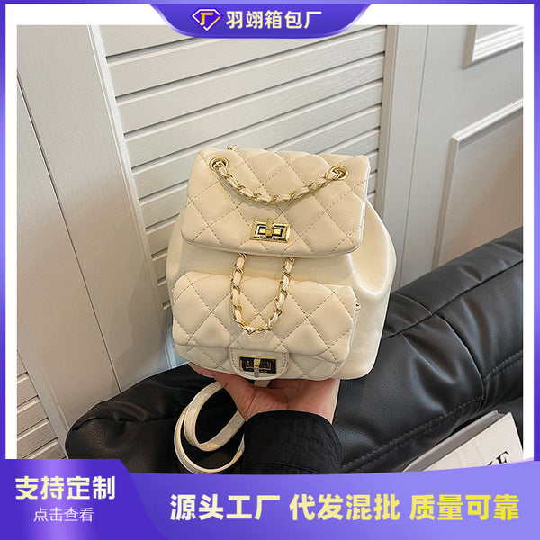 Cross-border rhombus embroidery thread small schoolbag women's 2025 spring new simple chain backpack foreign style versatile small backpack