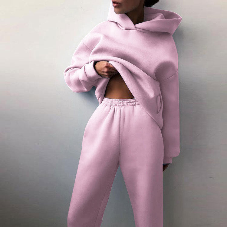cross-border e-commerce european and american women's clothing: new summer collection - solid color activewear hoodie and casual pants two-piece set