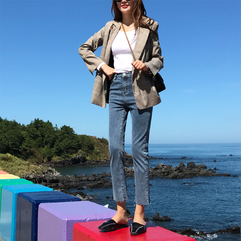 Straight-leg jeans,  new style, chic and fashionable denim cropped pants, comfortable and casual, stretchy and versatile women's jeans