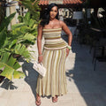European and american cross-border women's fashion  summer new arrival: elegant striped sleeveless cami top and high-waisted midi skirt set
