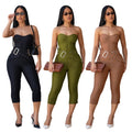 C7693 cross-border   fashion women's sexy slim-fit bandeau solid color bodycon jumpsuit