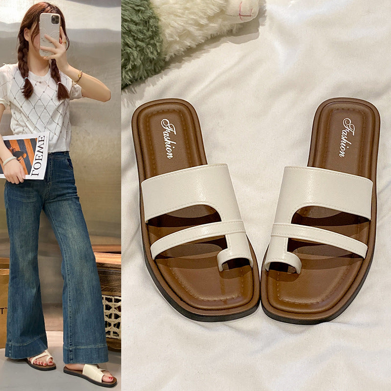 Toe-out slippers for women, french retronew arrival spring and summer k-style retrocasual vacation one-leg roman shoes