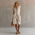 european and american cross-border summer casual fashion women's single-breasted sleeveless linen blazer and pants set