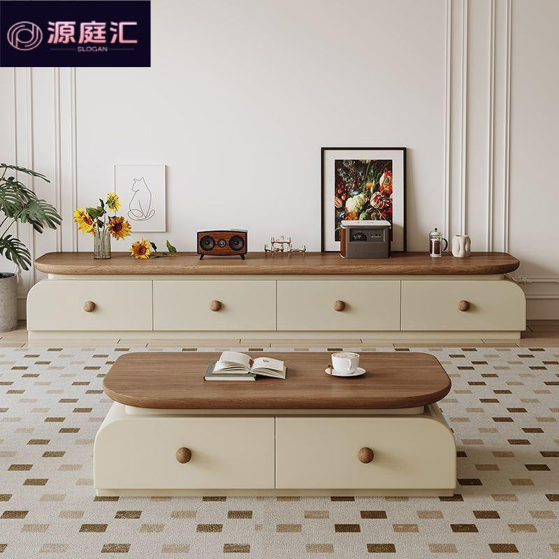Solid wood tv stand living room home floor-standing mid-century modern walnut small apartment light luxury coffee table tv stand combination
