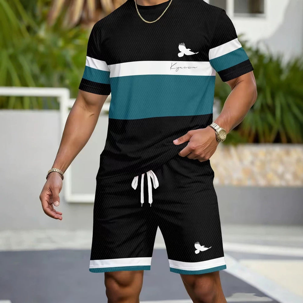 men's short-sleeve and shorts set, casual sportswear set, 3d printed cross-border hot seller, dropshipping available