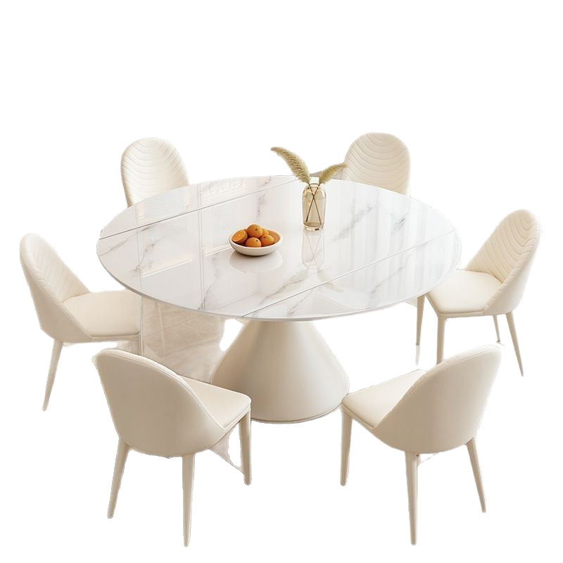 Rock slab dining table round modern living room dining table round rotating telescopic rock slab dining table
