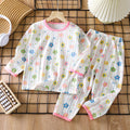 new children's pure cotton pajama set - summer long sleeve sleepwear, lightweight air conditioning suit for boys and girls