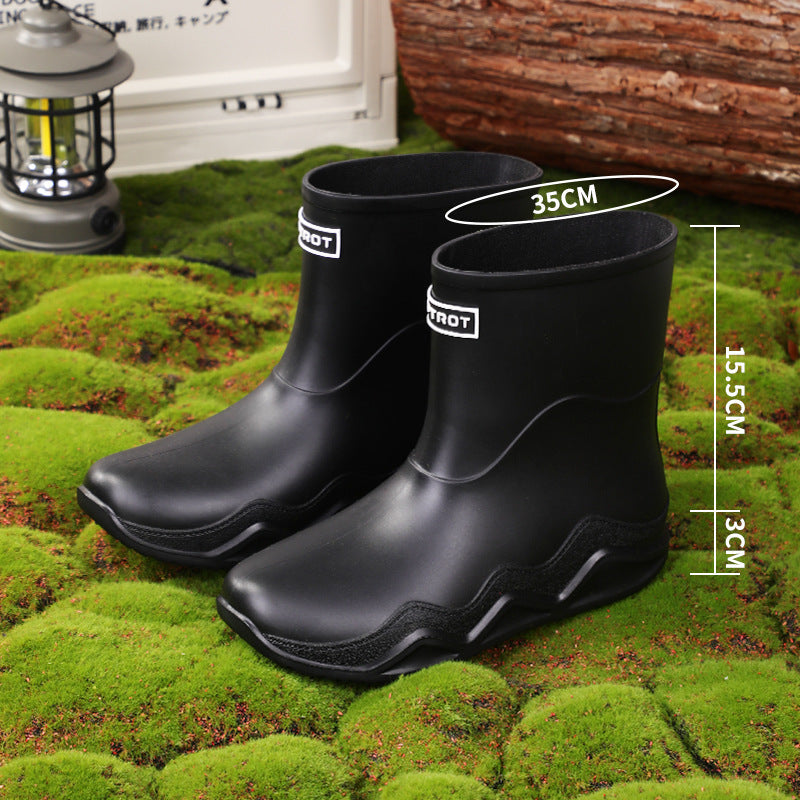 New men's waterproof and non-slip rain boots - short, kitchen work, fishing, car wash, trendy rubber overshoes