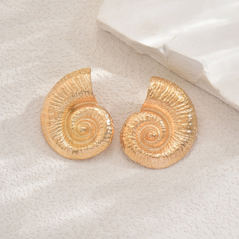 Wholesale alloy seashell earrings - european & american style, ocean-inspired studs, women's fashion, vintage geometric threaded statement earrings