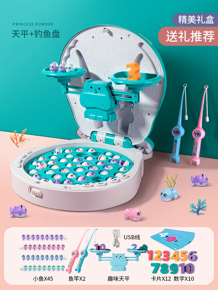 Musical hippo magnetic electric fishing game - educational balance toy for early childhood development, brain training, and math skills - perfect for boys and girls