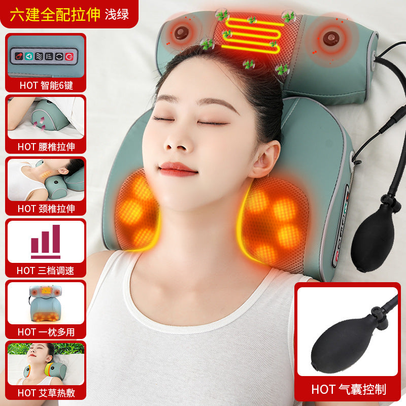 Cervical spine massager neck massage pillow hot compress shoulder lumbar lumbar kneading massager air bag stretching for home