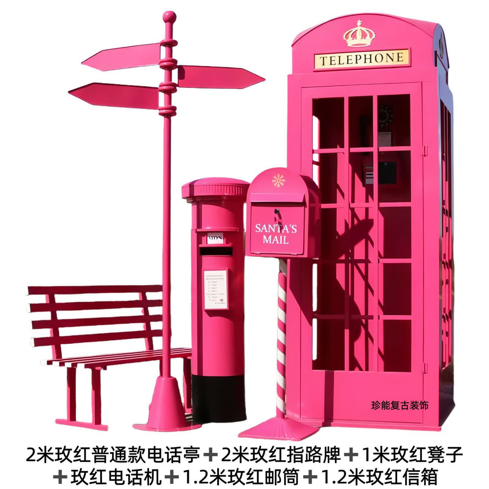 Retro iron telephone booth mailbox street sign bench popular store decoration floor-standing ornaments photography props model
