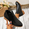 Fashionexportplus size leather boots women's boots pure colorslimming look pointed toe back zipper casualthick sole thick heel boots women's single