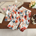Girls' summer outfit : plant print casual sleeveless tank top and pants two-piece set - new cross-border wholesale & dropshipping