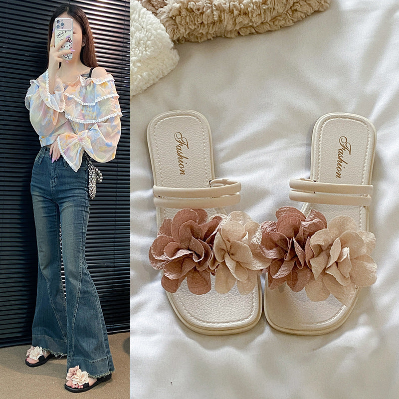 Color block retro floral fairy style women's sandals - summer new comfortable thong sandals for vacation