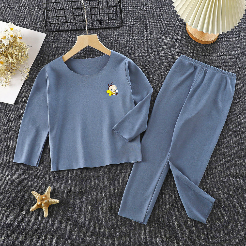 Kids' thermal underwear set - boys' and girls' fleece-lined base layer top and bottoms - autumn/winter pajamas for toddlers and big kids - baby's warm home wear